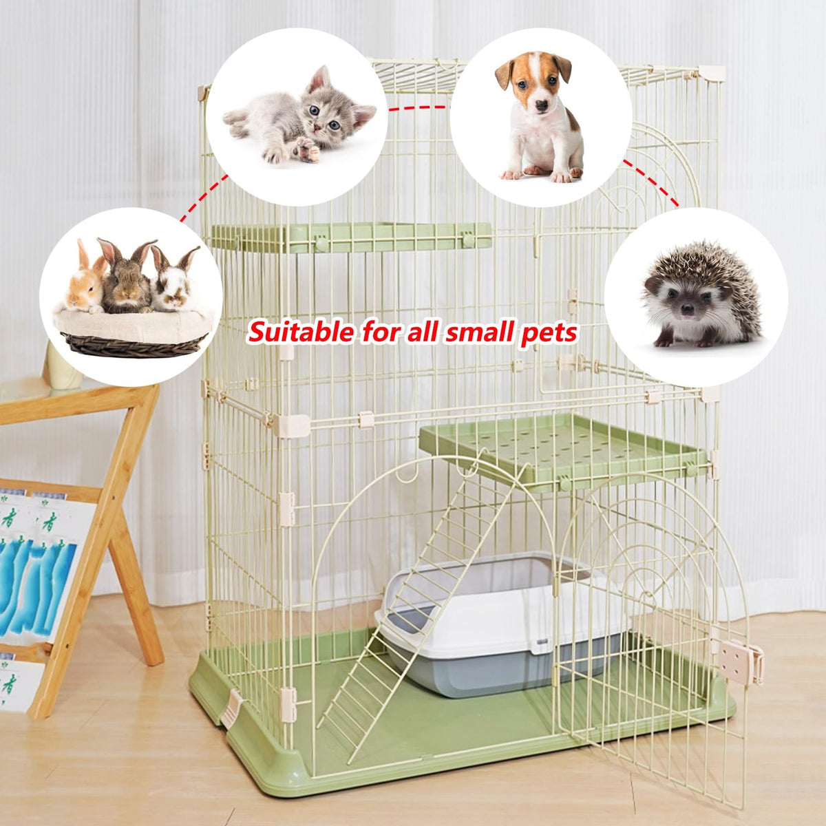 3/4-Tier Cat Cage Playpen with Hammock H50420