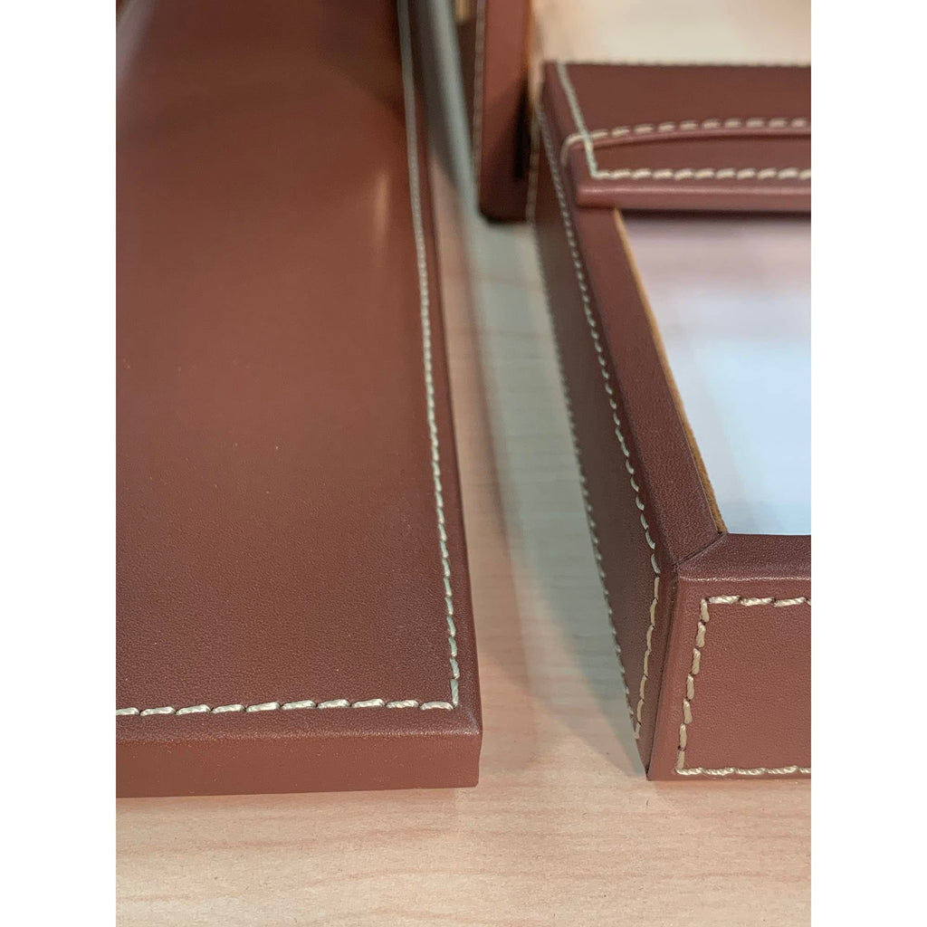 Rustic Brown Leather Desk Set, 7-Piece C6353