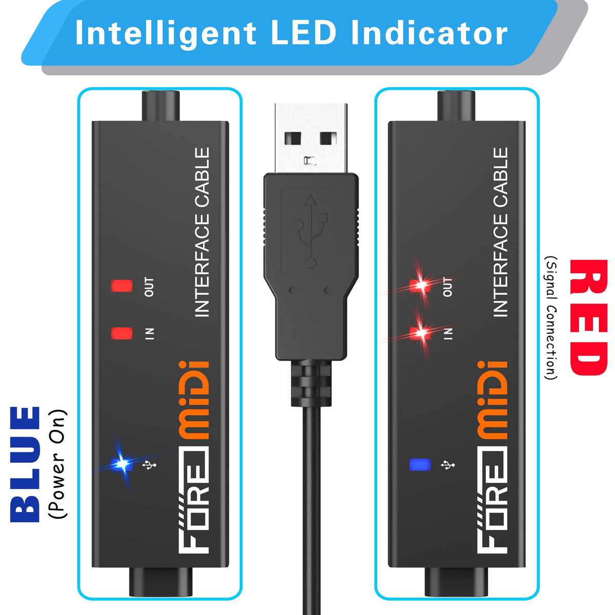MIDI to USB Interface Cable with Input Output Black Orange 6.5Ft I254788