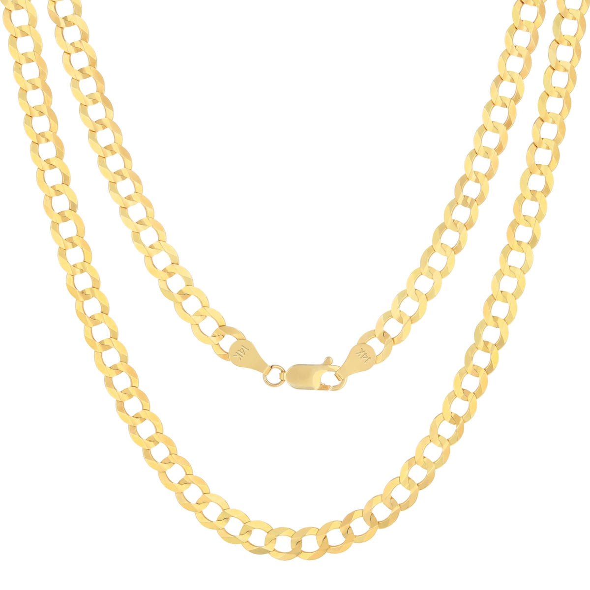 14K Yellow Gold Cuban Curb Link Chain Necklace A105