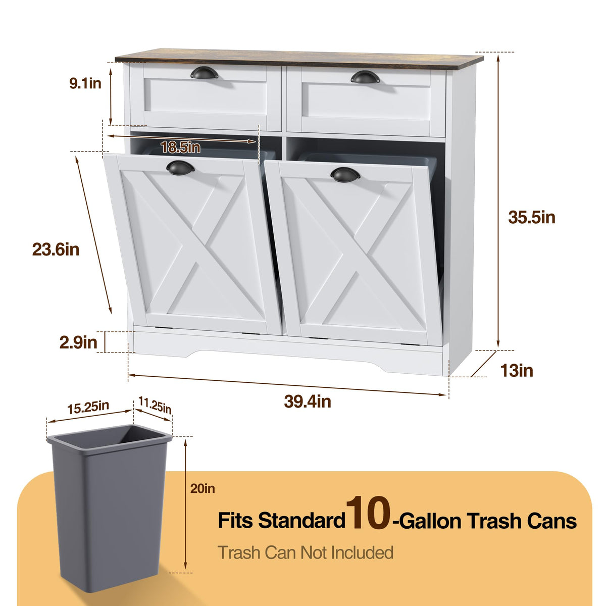 White Tilt Out Trash Cabinet V6395