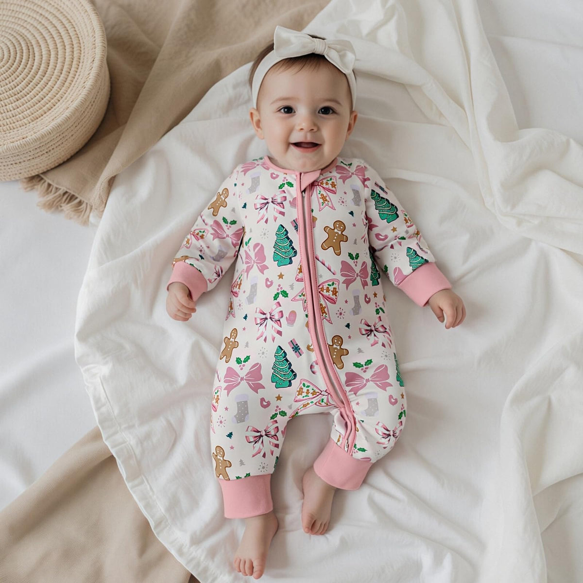 Newborn Christmas Zipper Jumpsuit Romper Q234