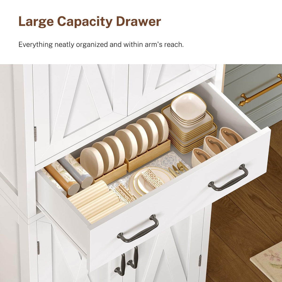 White Storage Cabinet with 2 Adjustable Shelves and Drawer M279403