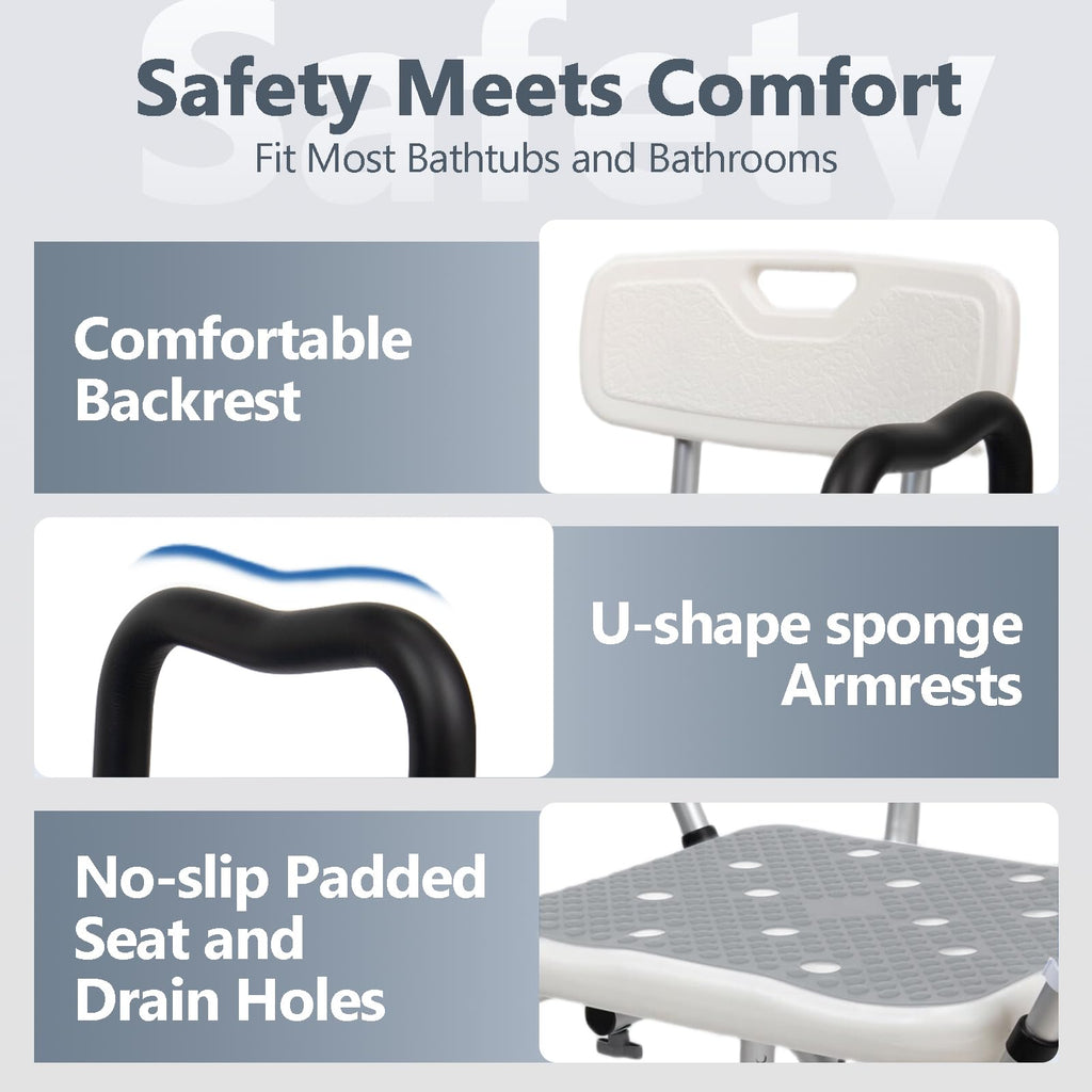 Adjustable Shower Chair with Arms & Back, 550 lb, Gray Z1160