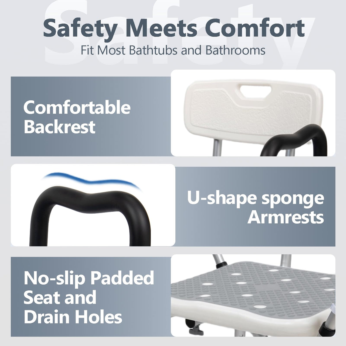Adjustable Shower Chair with Arms & Back, 550 lb, Gray Z1160