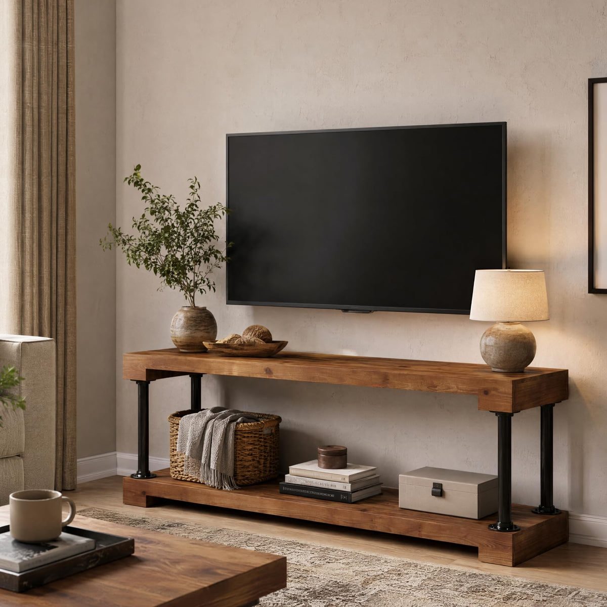 Solid Wood TV Stand for 75-Inch TV X25329