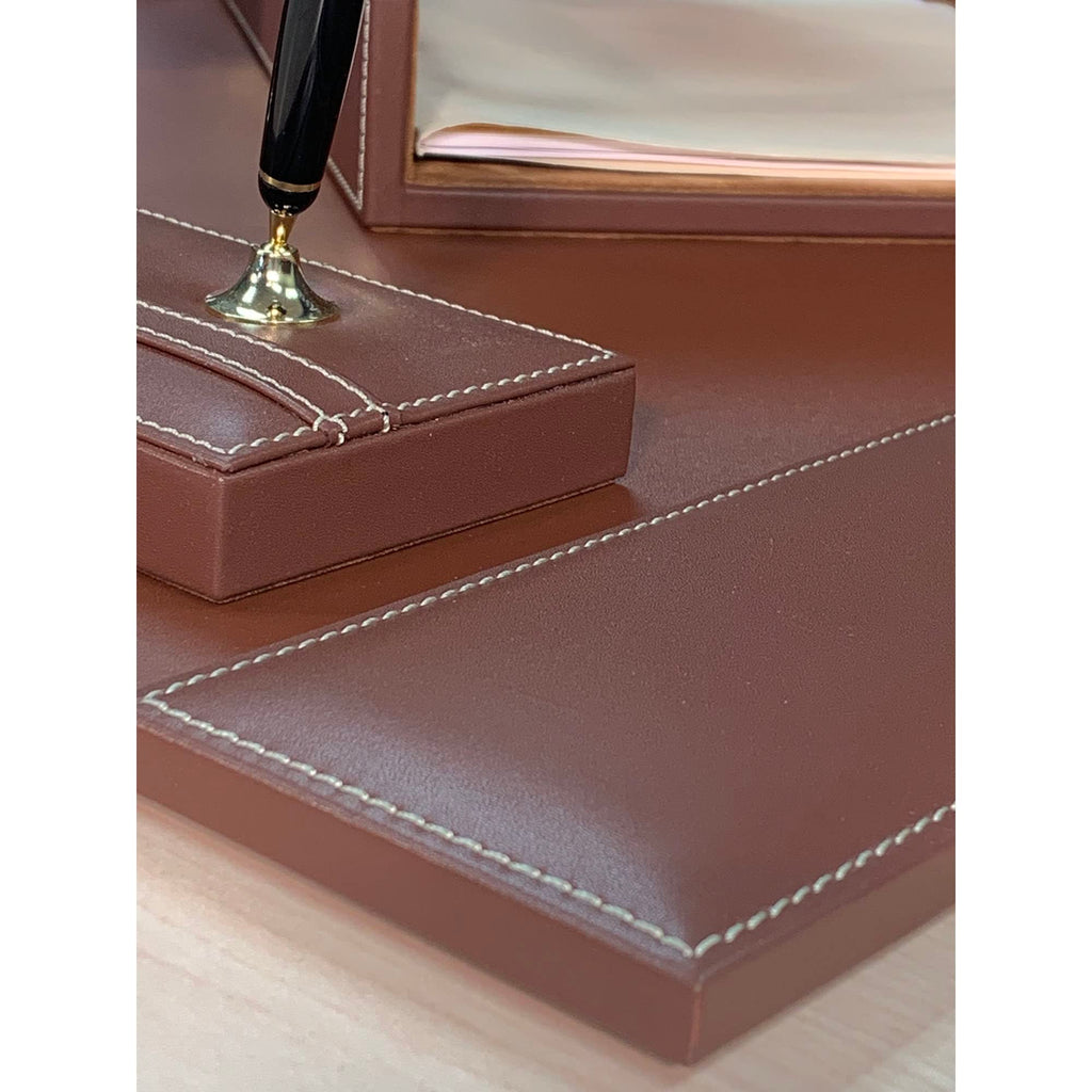 Rustic Brown Leather Desk Set, 7-Piece C6353