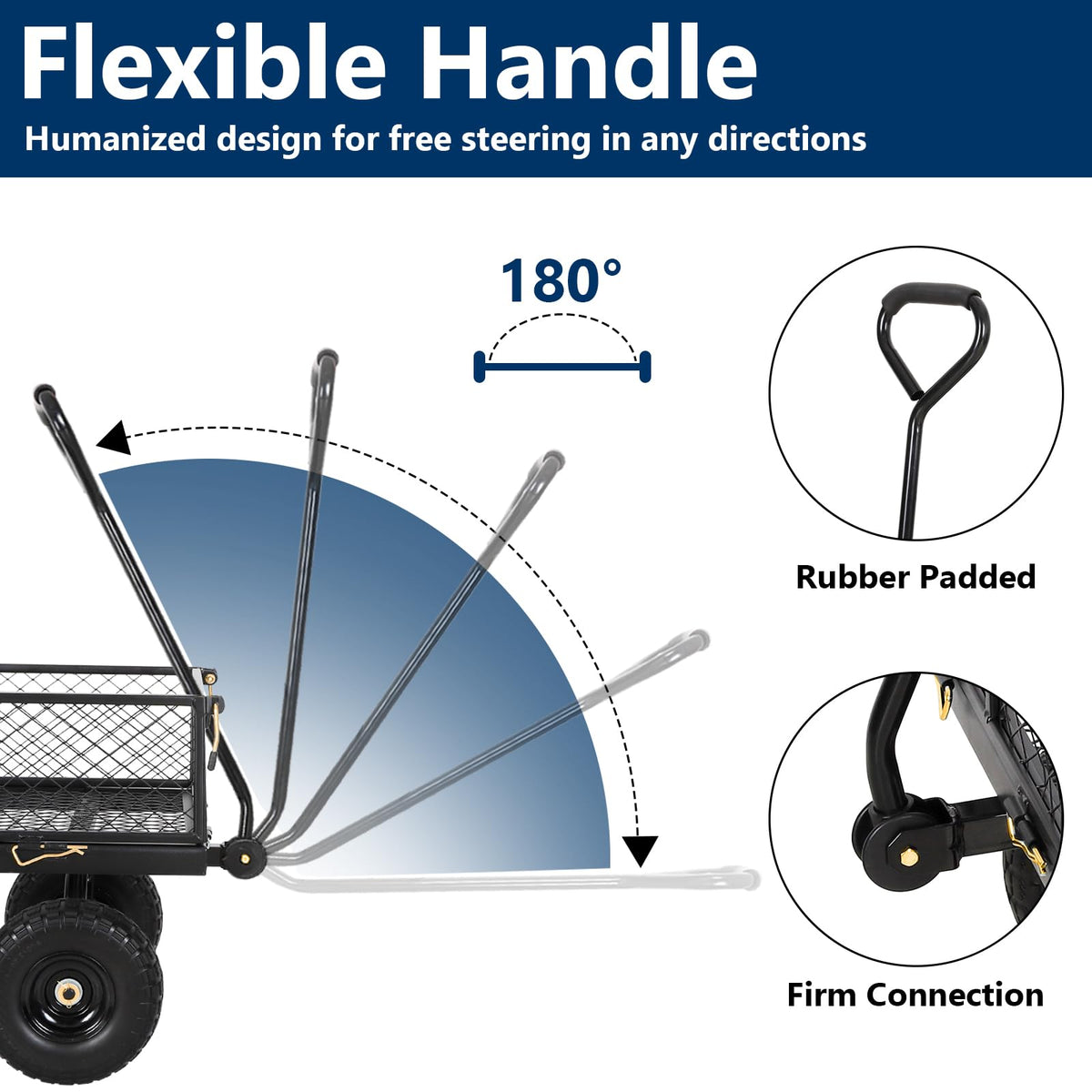 10" Flat Free Tires Steel Garden Cart with Rotating Handle B28025
