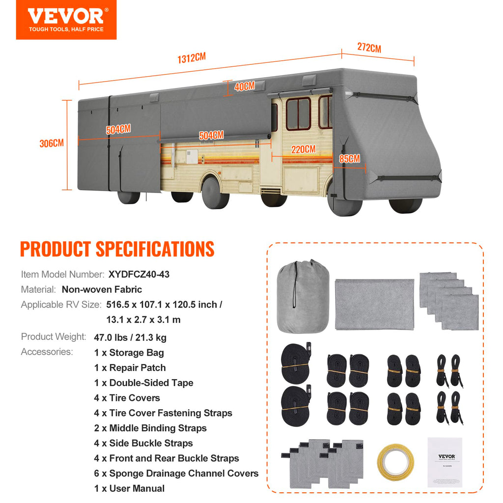 40-43 ft Non-Woven Fabric Waterproof RV Cover with Storage Bag V621