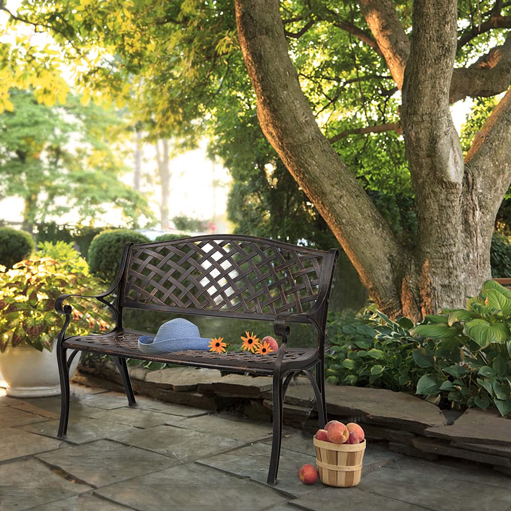 40.5" Antique Black Cast Aluminum Outdoor Bench with Mesh Backrest P9983