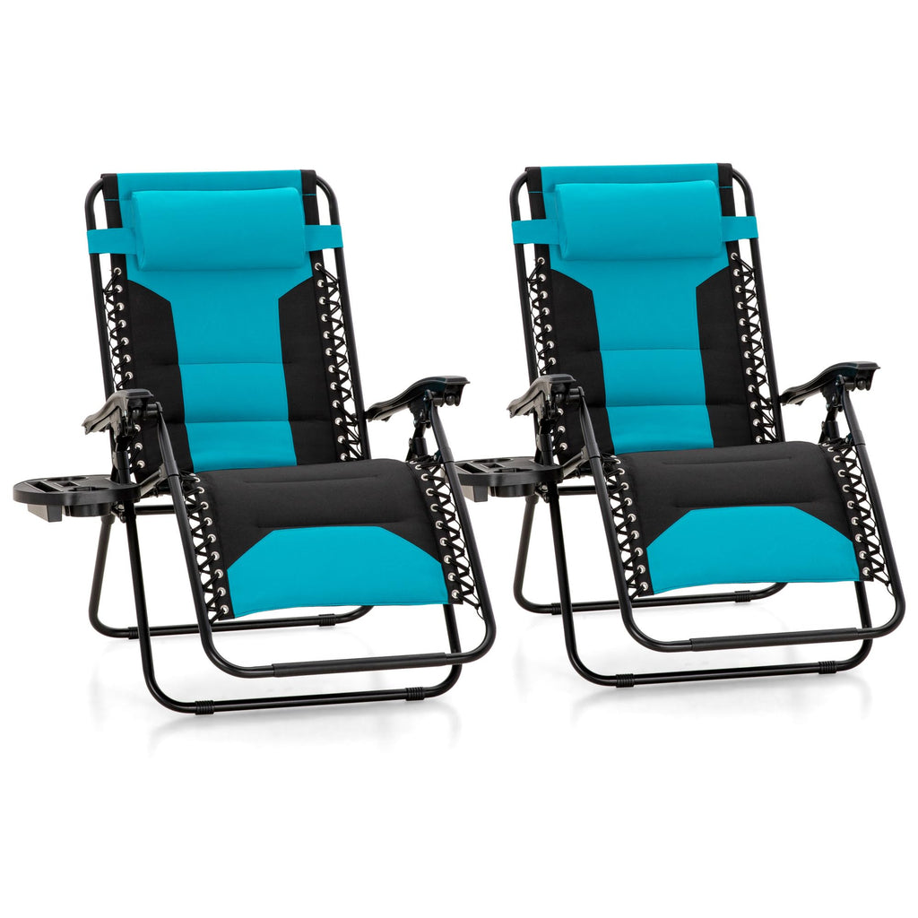 Zero Gravity Chair Set of 2 Folding Patio Lounge Recliner with Pillows Cup Holder S404