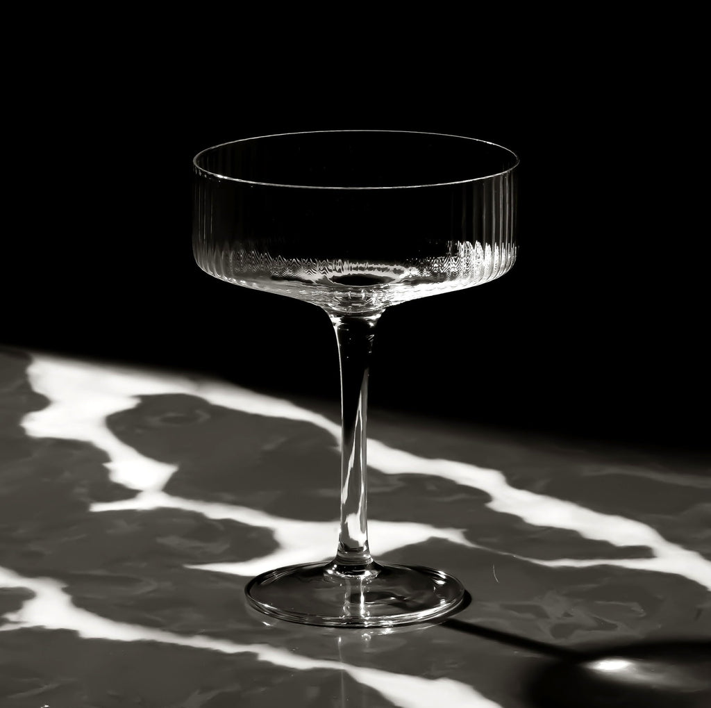 Clear Ribbed Martini Coupe Glasses Set of 2 K436