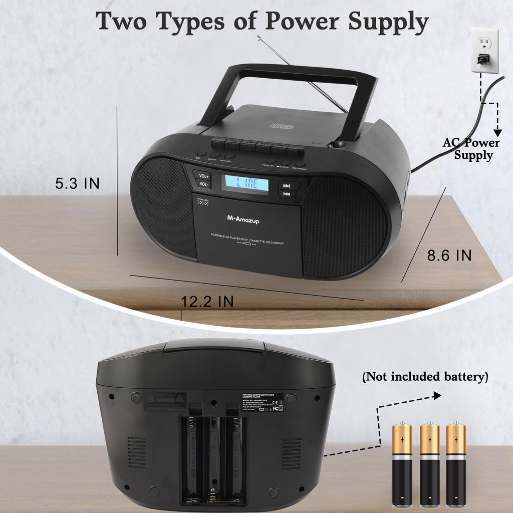 Portable CD Cassette Boombox with Bluetooth MP3 USB FM Radio X441