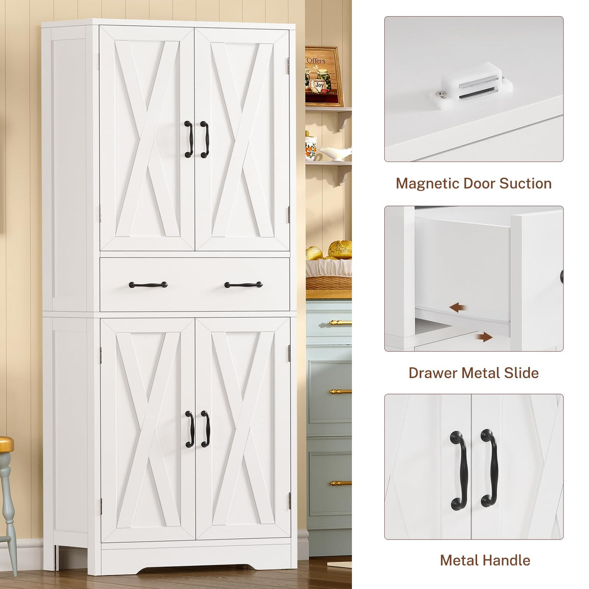 White Storage Cabinet with 2 Adjustable Shelves and Drawer M279403