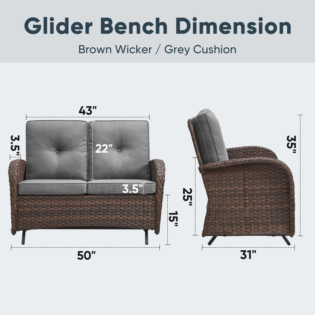 Brown 2 Seater Wicker Outdoor Glider Bench F789716