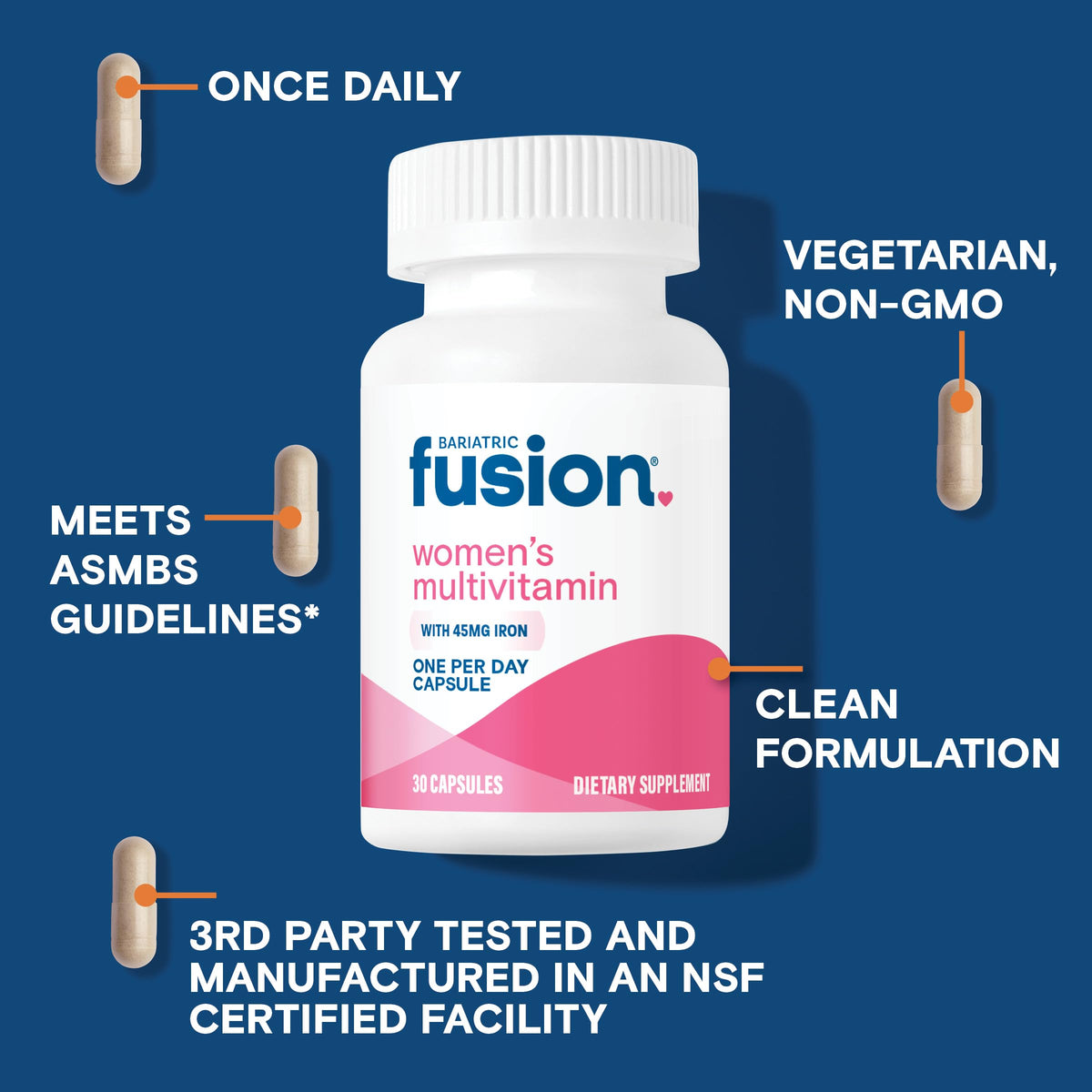 Women's Bariatric Vitamin with Iron, 30 Capsules A6817