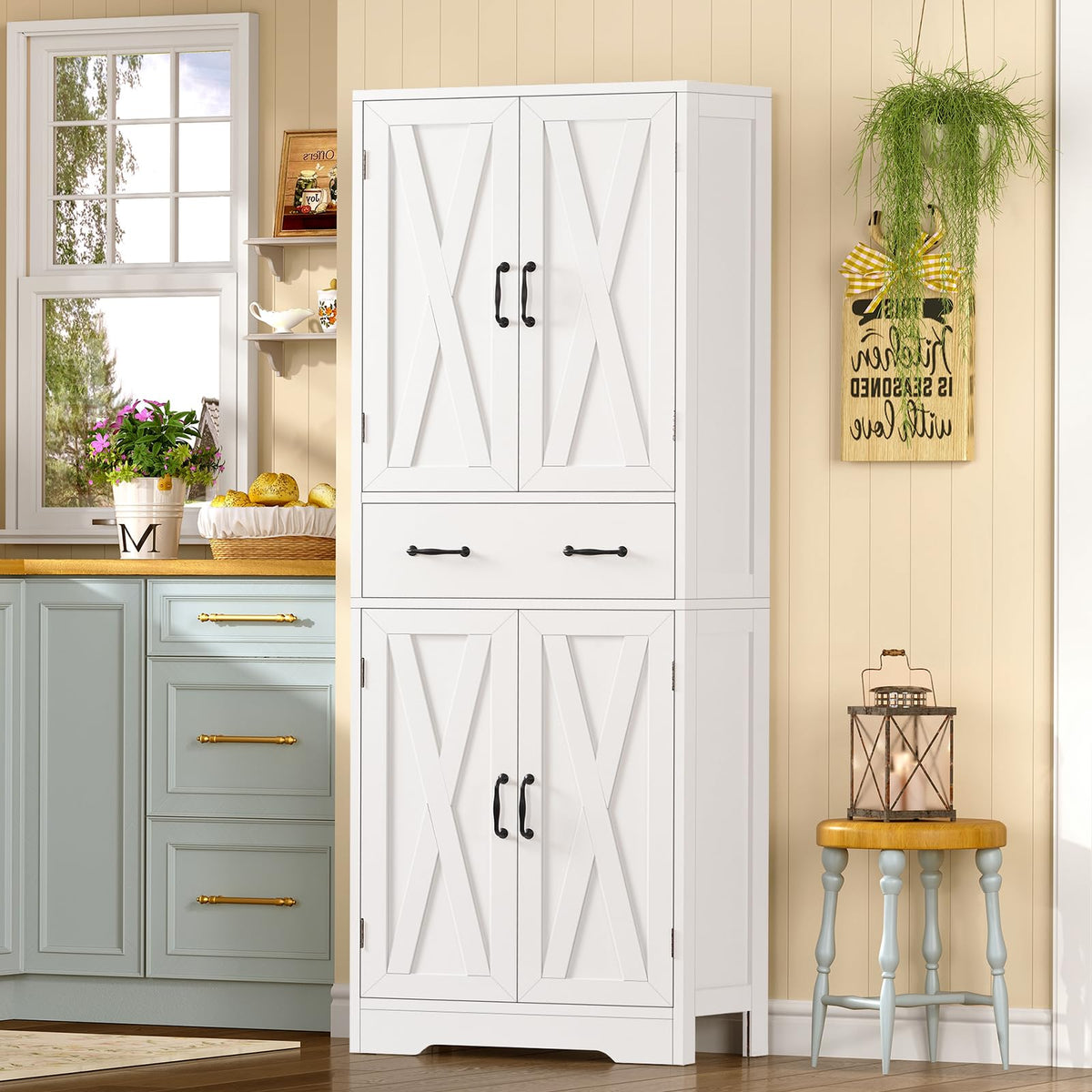 White Storage Cabinet with 2 Adjustable Shelves and Drawer M279403
