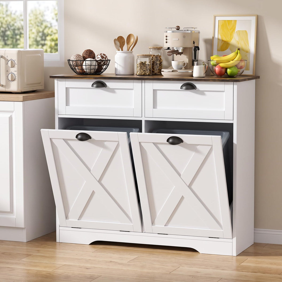 White Tilt Out Trash Cabinet V6395