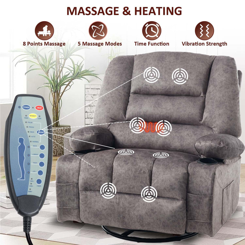 Oversized Grey Swivel Rocking Recliner Chair M39053