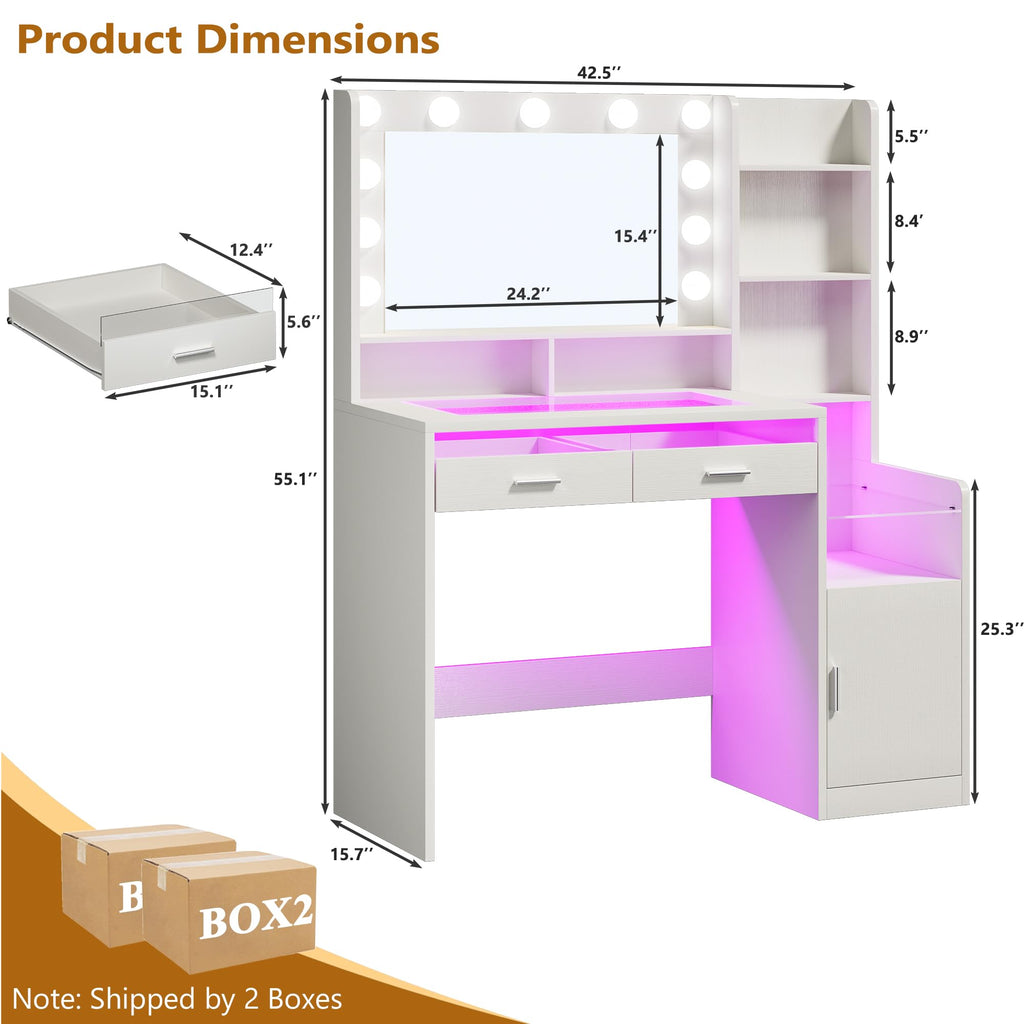 White Vanity Desk with Mirror and Lights X361141