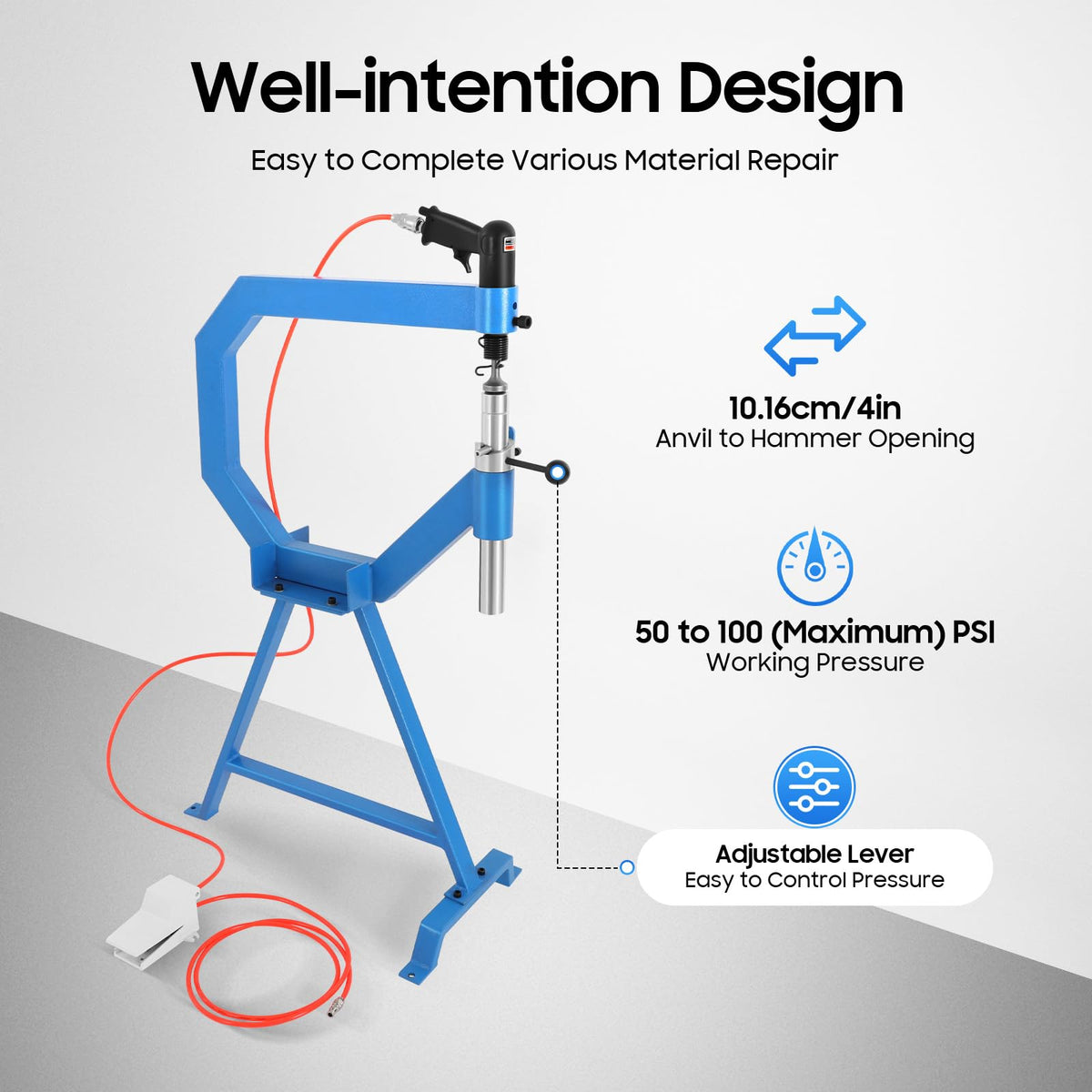 Pneumatic Planishing Hammer with 1/2/3" Radius Anvil & Foot Pedal K608