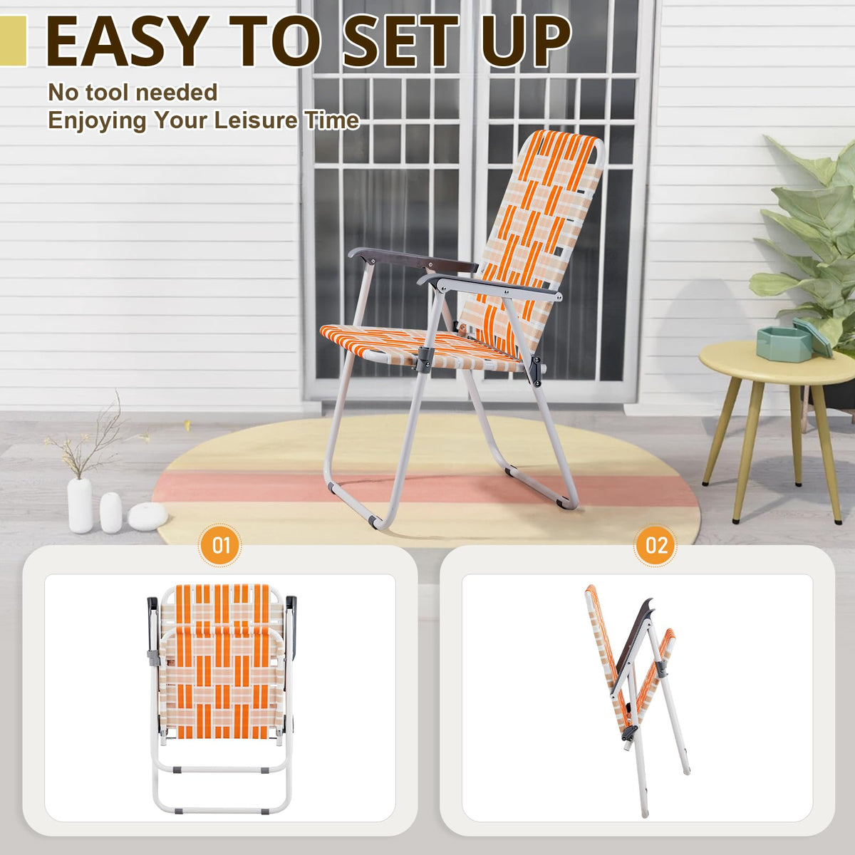 Folding Webbed Chair Set of 2 Steel Frame 300lbs Capacity L725