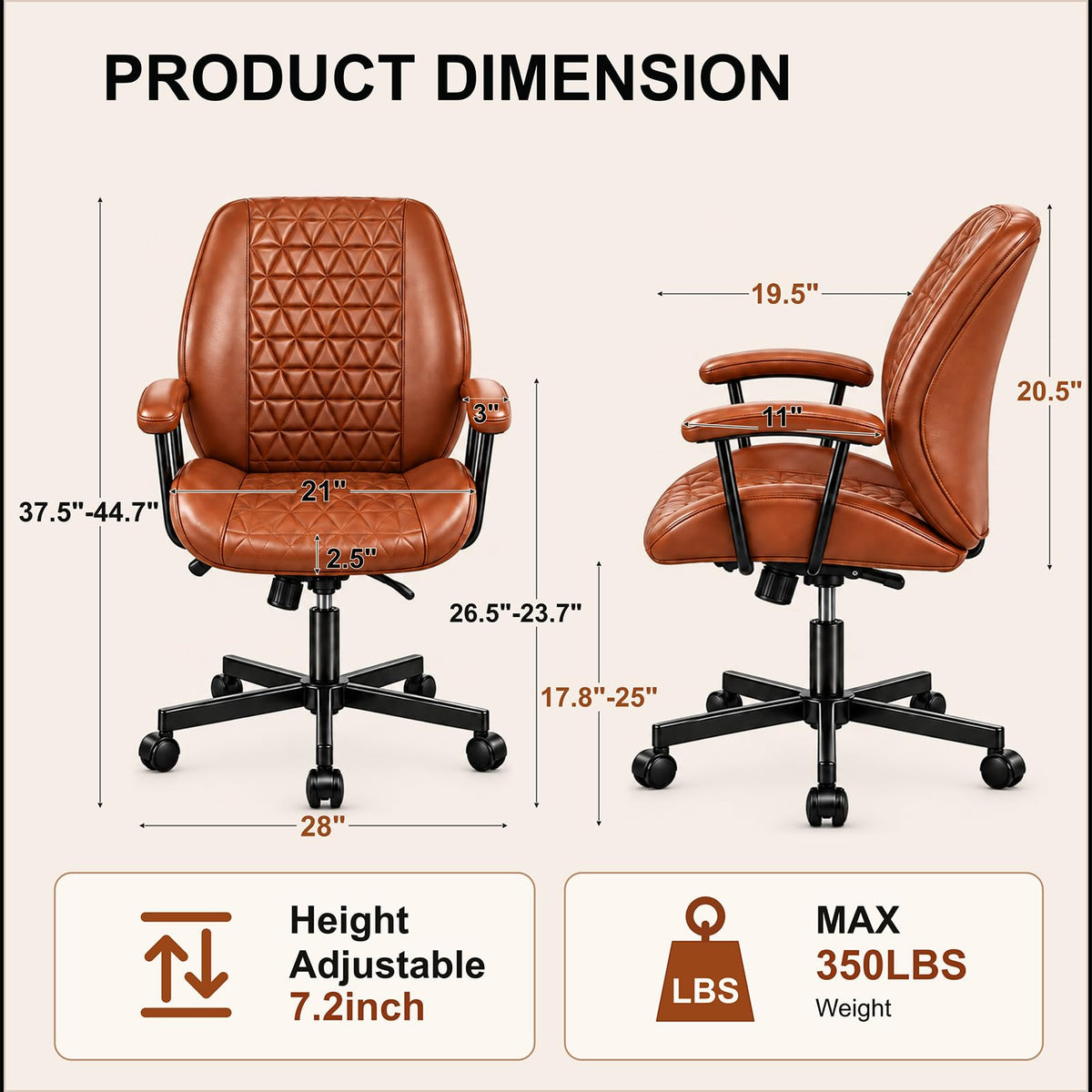 Brown PU Leather Office Chair with Lumbar Support A7944