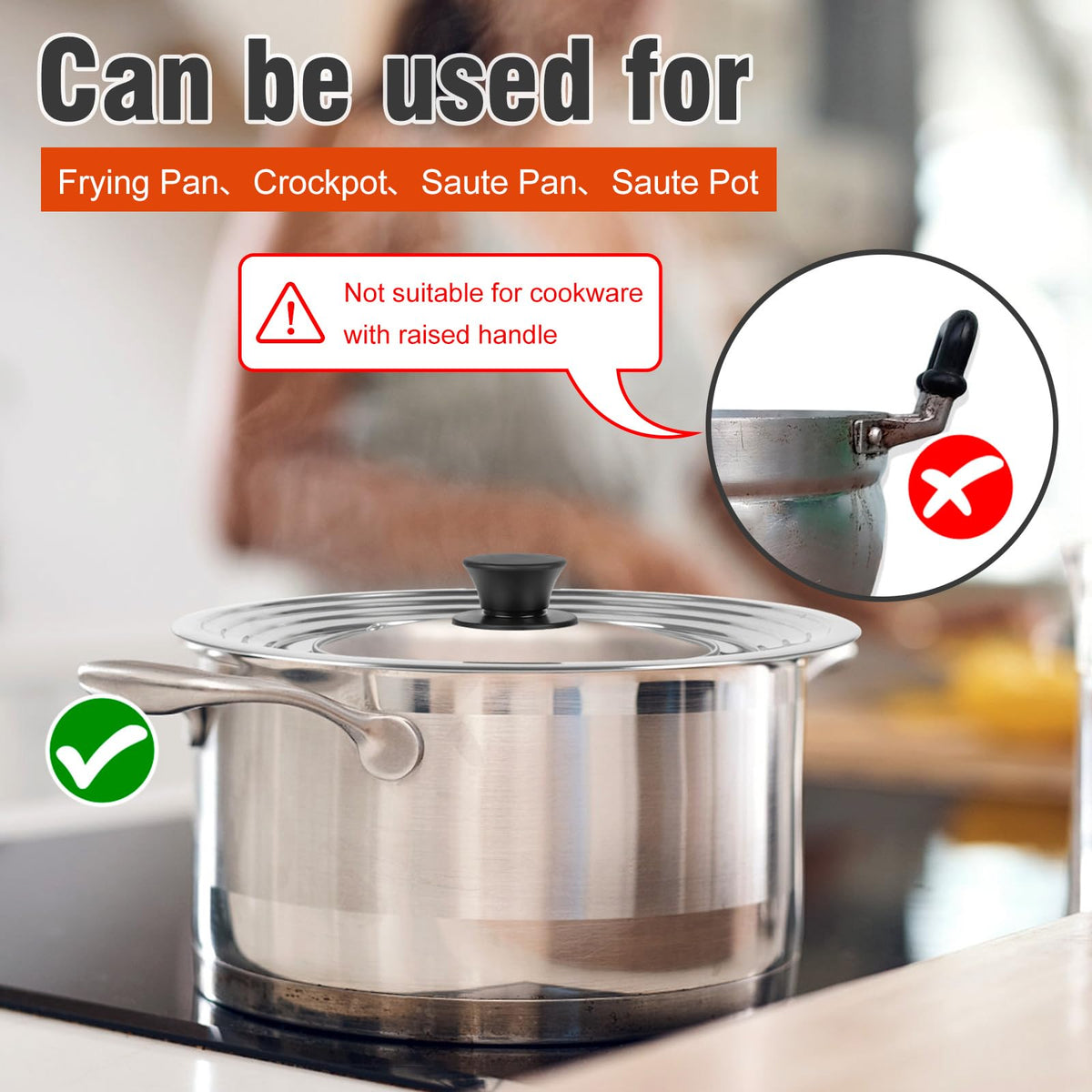 Universal Lid for Pots and Pans Skillets 8.2-12.5 Inch Stainless Steel F42593