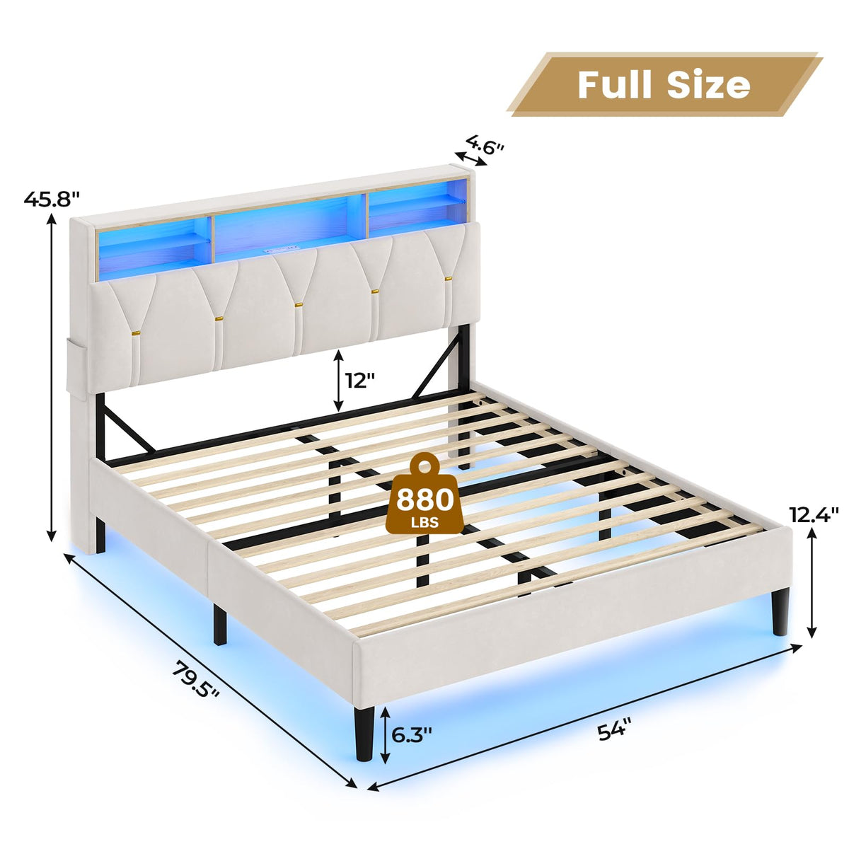 Full Size Velvet Upholstered Platform Bed Frame with Storage Headboard C97866