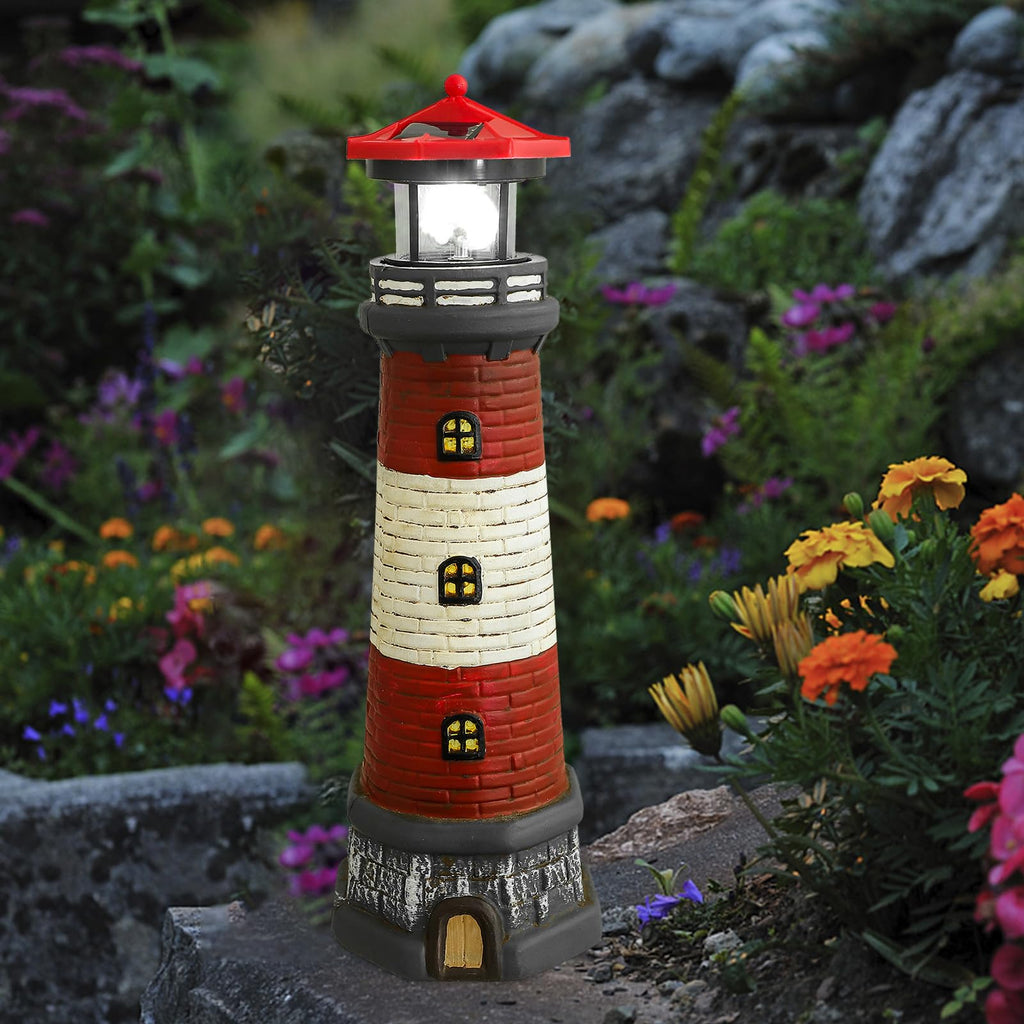 Solar Lighthouse Statue with LED Light 14.76 Inch Red H28120