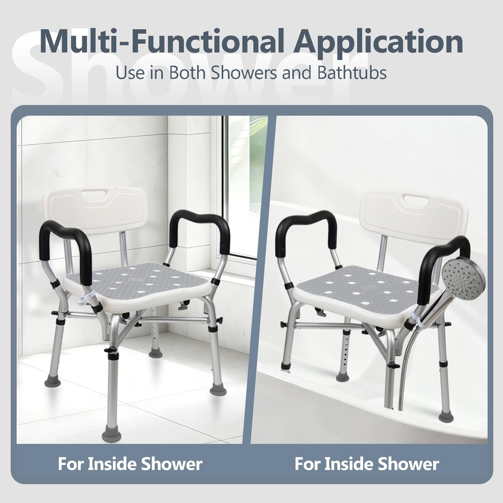 Adjustable Shower Chair with Arms & Back, 550 lb, Gray Z1160