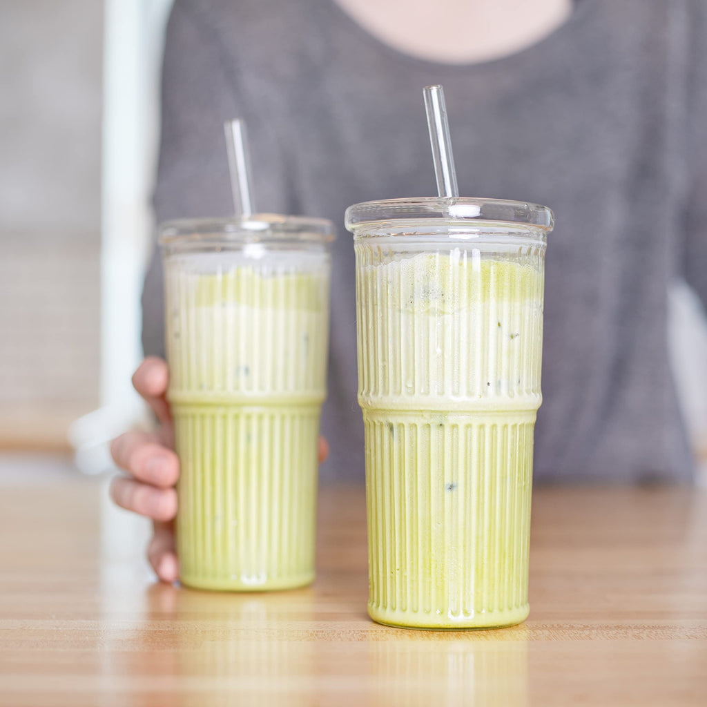 Glass Iced Coffee Cup with Lid and Straw, Set of 2 M186929