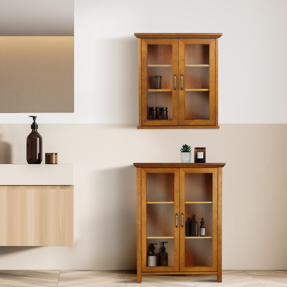 Wooden Over The Toilet Bathroom Medicine Cabinet with 2 Adjustable Shelves M414100