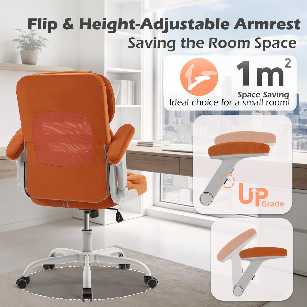 Orange Mesh and Velvet Office Chair with Arms and Wheels Q4422