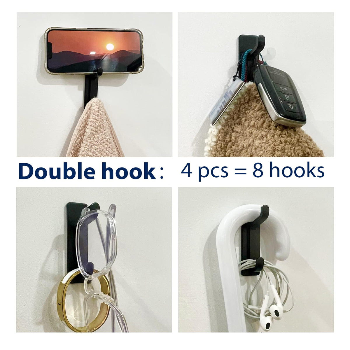 Black 4 Pack Stick-on Hooks V976