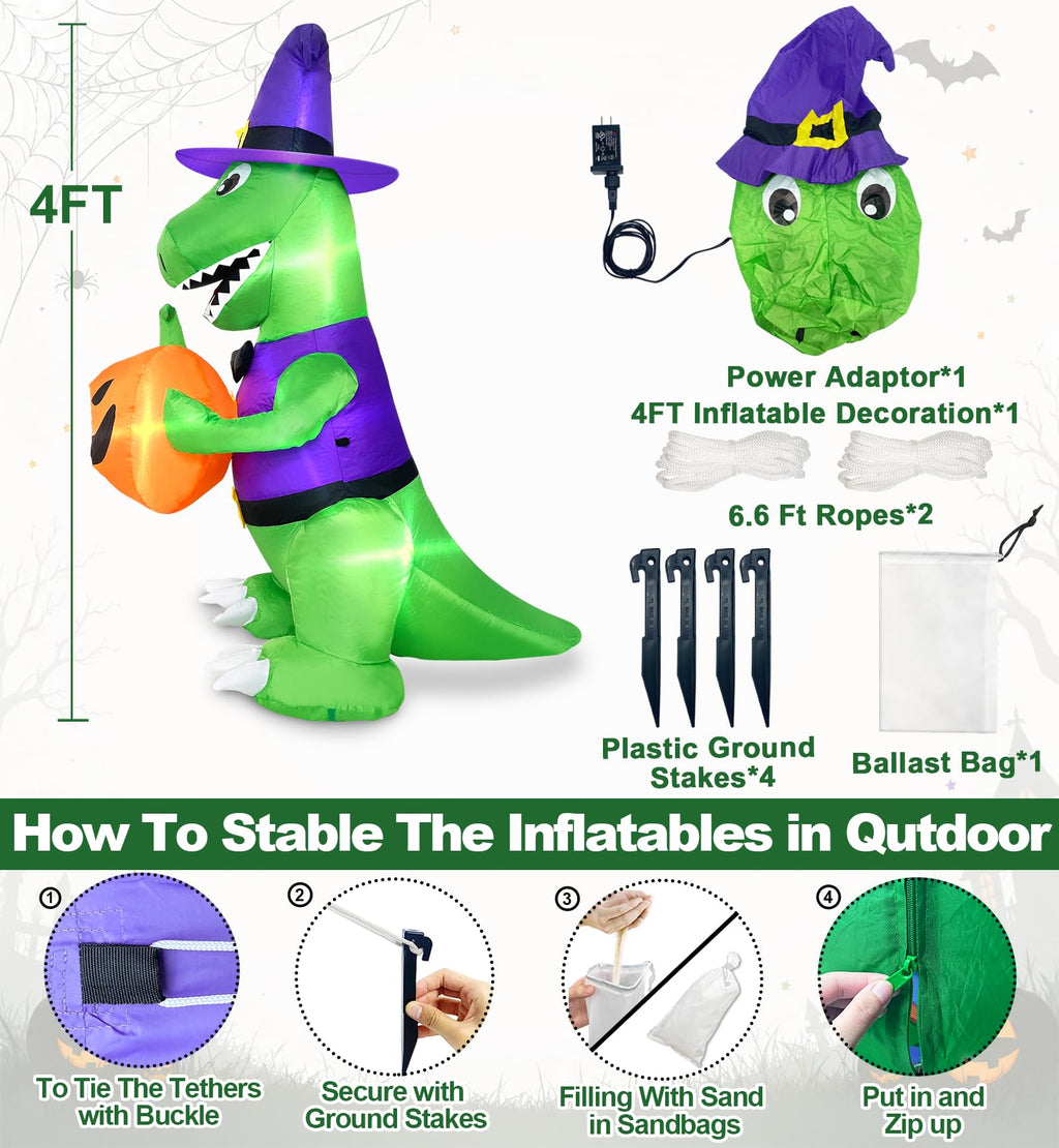 4 Ft Halloween Inflatables Witch Dinosaur H710