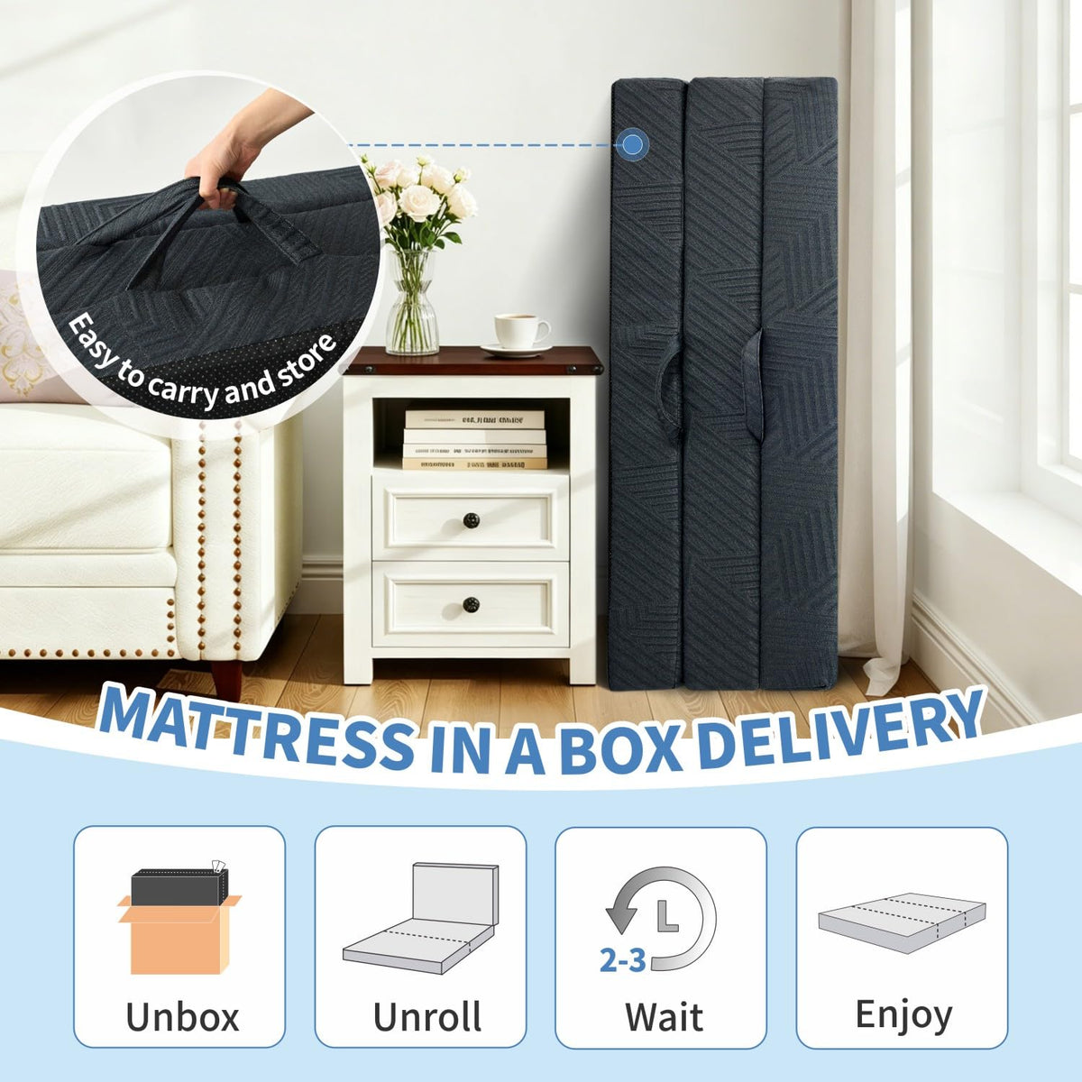 6 Inch Foldable Memory Foam Mattress Queen Size M6050