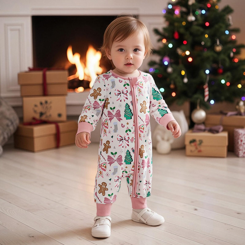 Newborn Christmas Zipper Jumpsuit Romper Q234