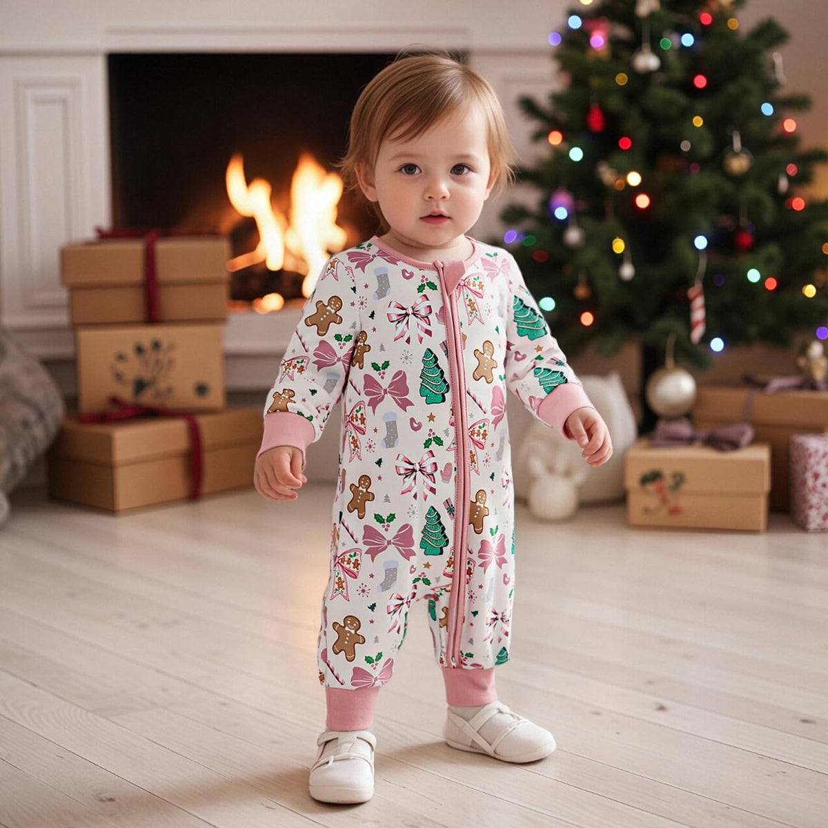 Newborn Christmas Zipper Jumpsuit Romper Q234