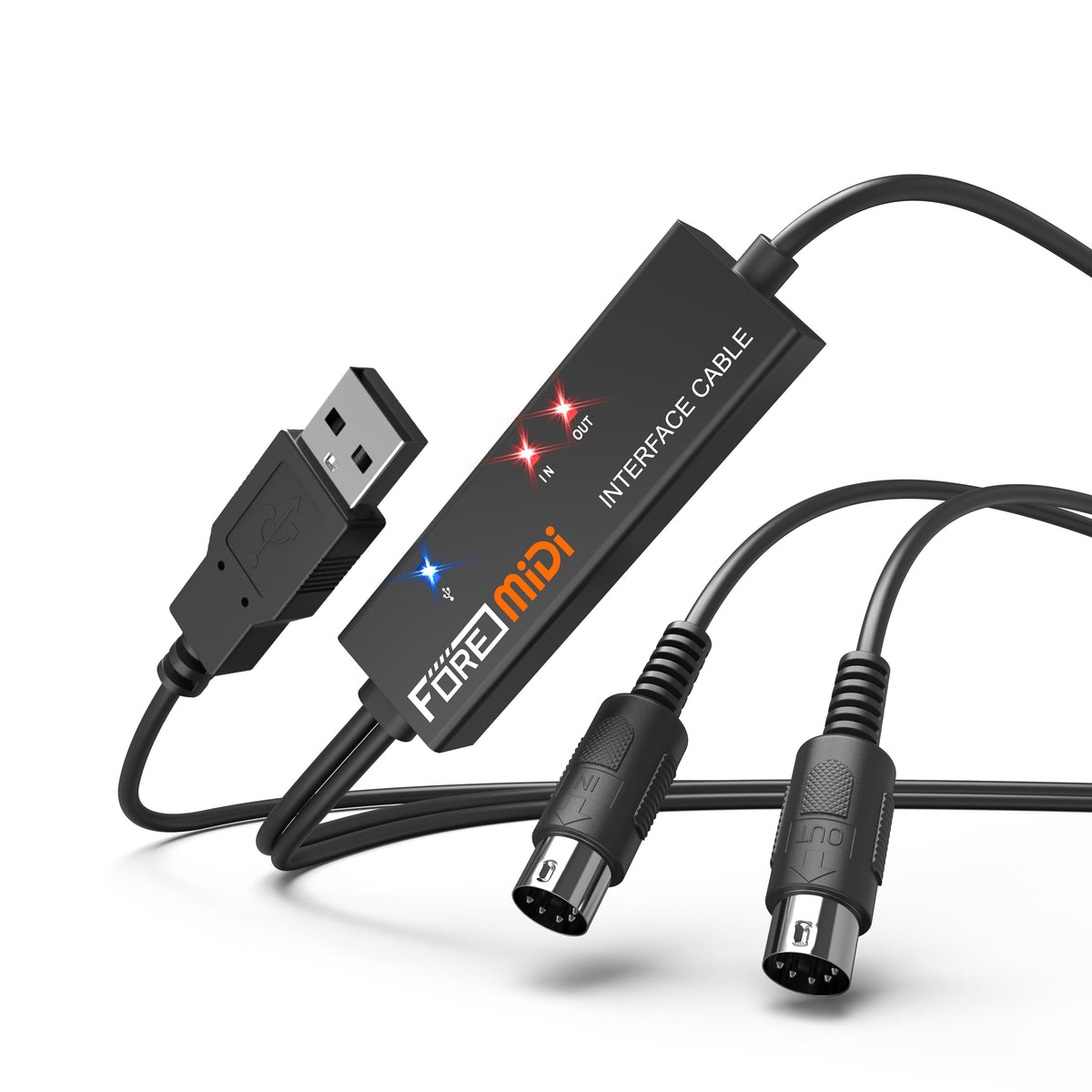 MIDI to USB Interface Cable with Input Output Black Orange 6.5Ft I254788