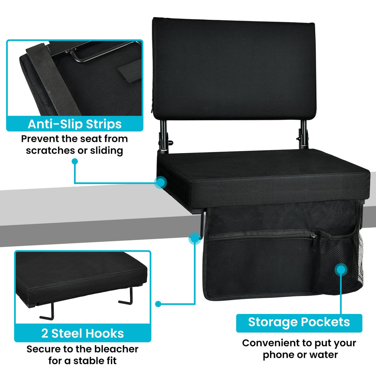 Foldable Padded Stadium Seats with Back Support T2553