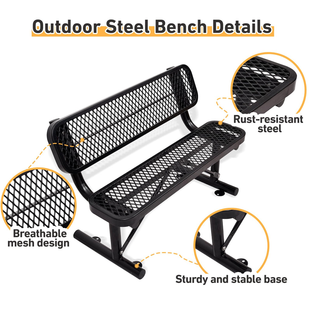 Metal Park Bench with Backrest H18420