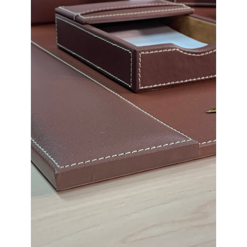 Rustic Brown Leather Desk Set, 7-Piece C6353