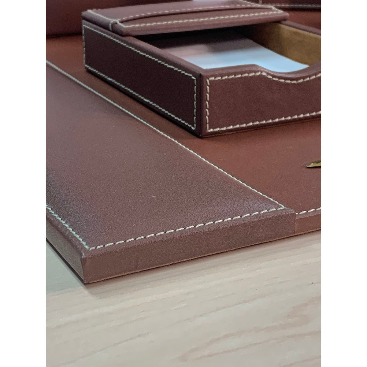 Rustic Brown Leather Desk Set, 7-Piece C6353