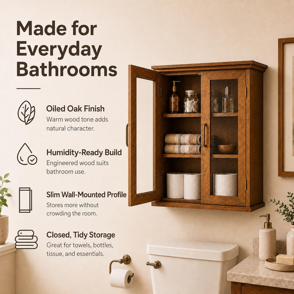 Wooden Over The Toilet Bathroom Medicine Cabinet with 2 Adjustable Shelves M414100