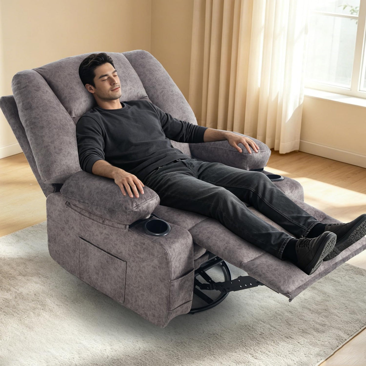 Oversized Grey Swivel Rocking Recliner Chair M39053