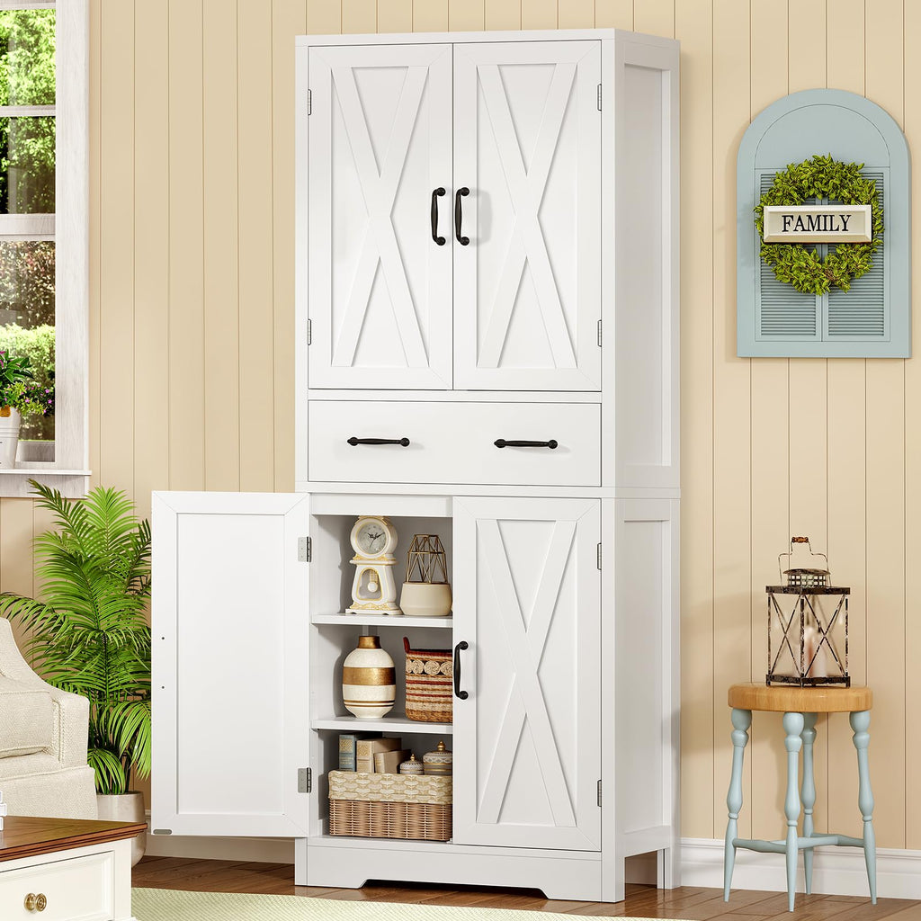 White Storage Cabinet with 2 Adjustable Shelves and Drawer M279403