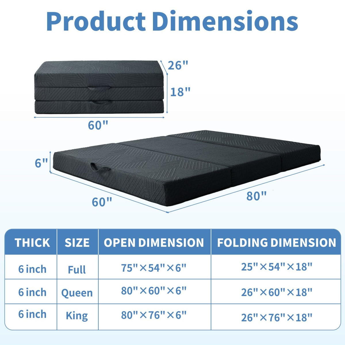 6 Inch Foldable Memory Foam Mattress Queen Size M6050