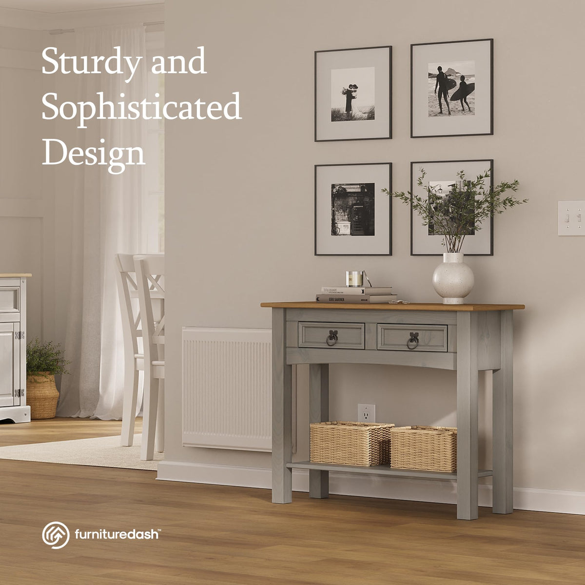 Solid Wood Console Table with 2 Drawers W2308