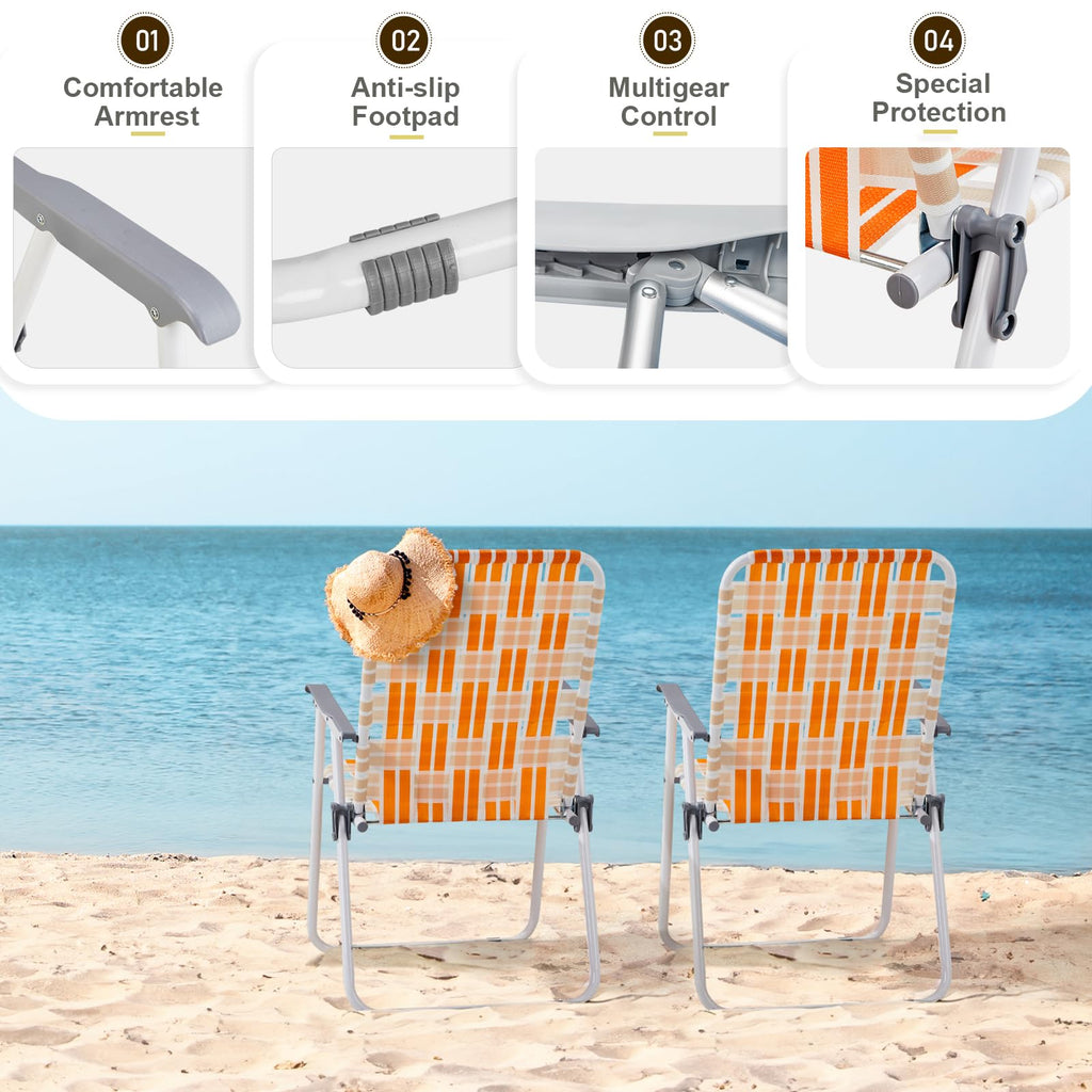 Folding Webbed Chair Set of 2 Steel Frame 300lbs Capacity L725